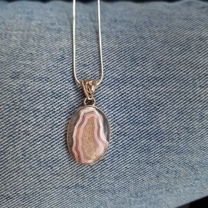 925 Sterling Silver Agate Pendant Necklace